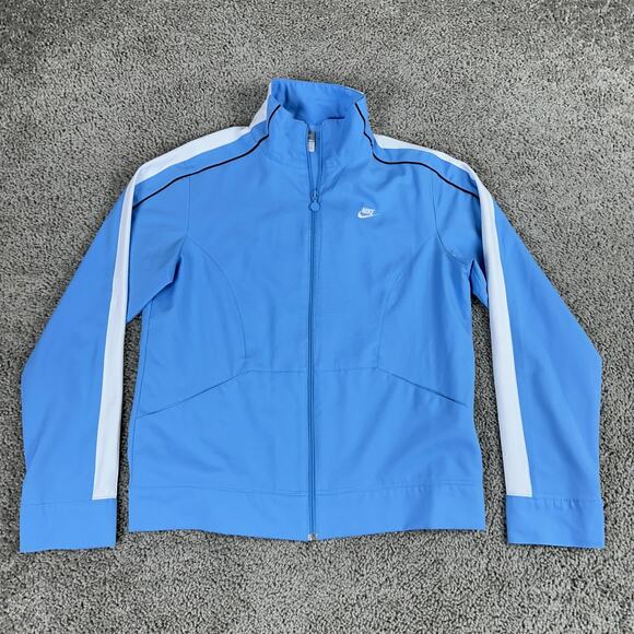 Nike Jacket Womens Medium 8-10 Blue White Track Full Zip Athletic Swoosh Logo - Picture 2 of 10
